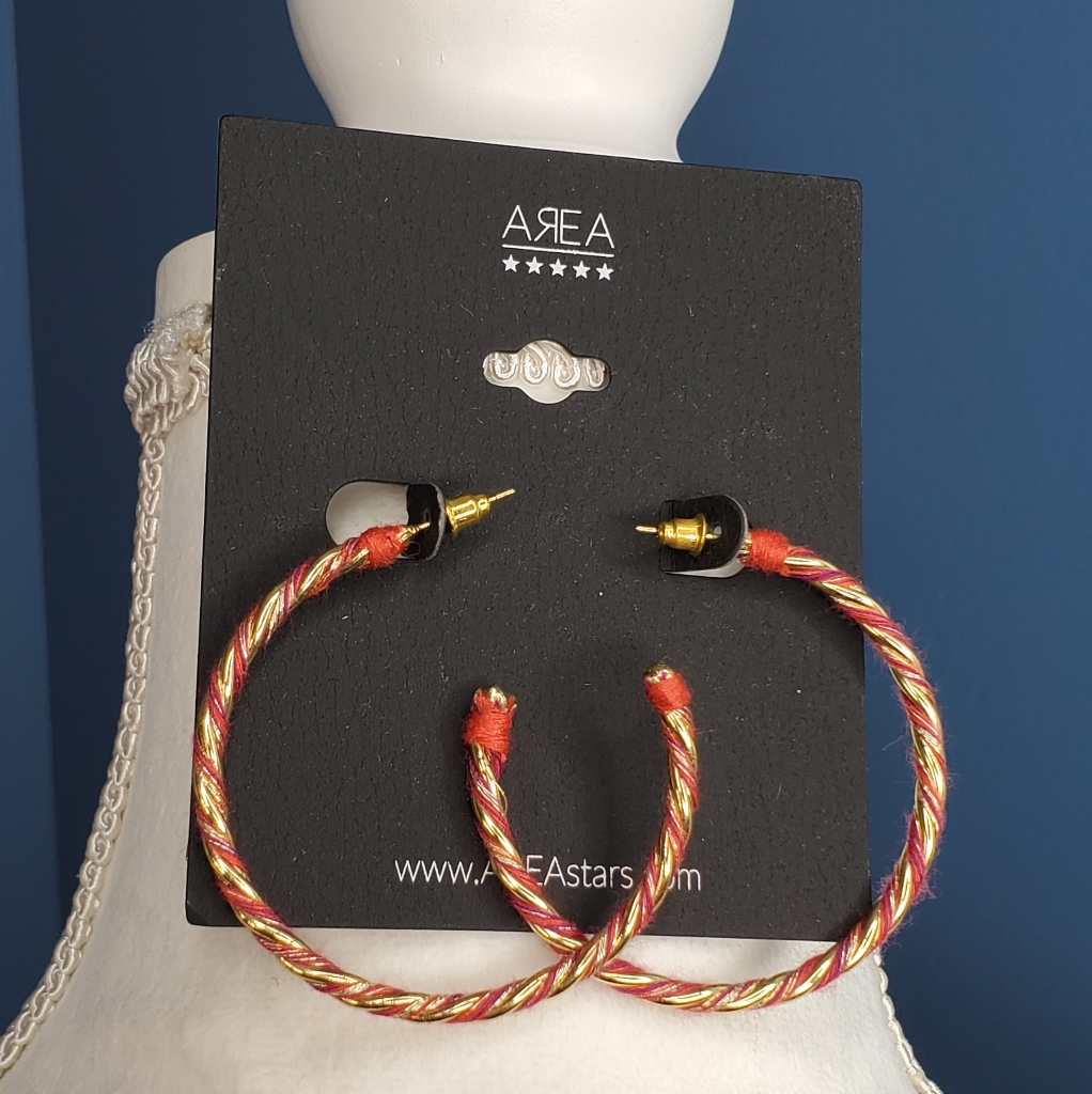 Area Stars Red Gold Half Hoop Earrings Os